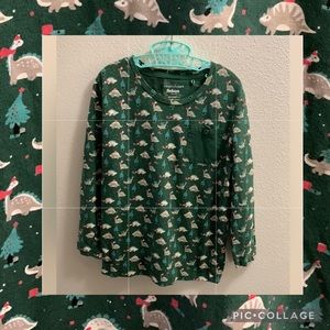 Craft + Flow Christmas Dinosaur Long Sleeved Green T Shirt Size 6 Cotton